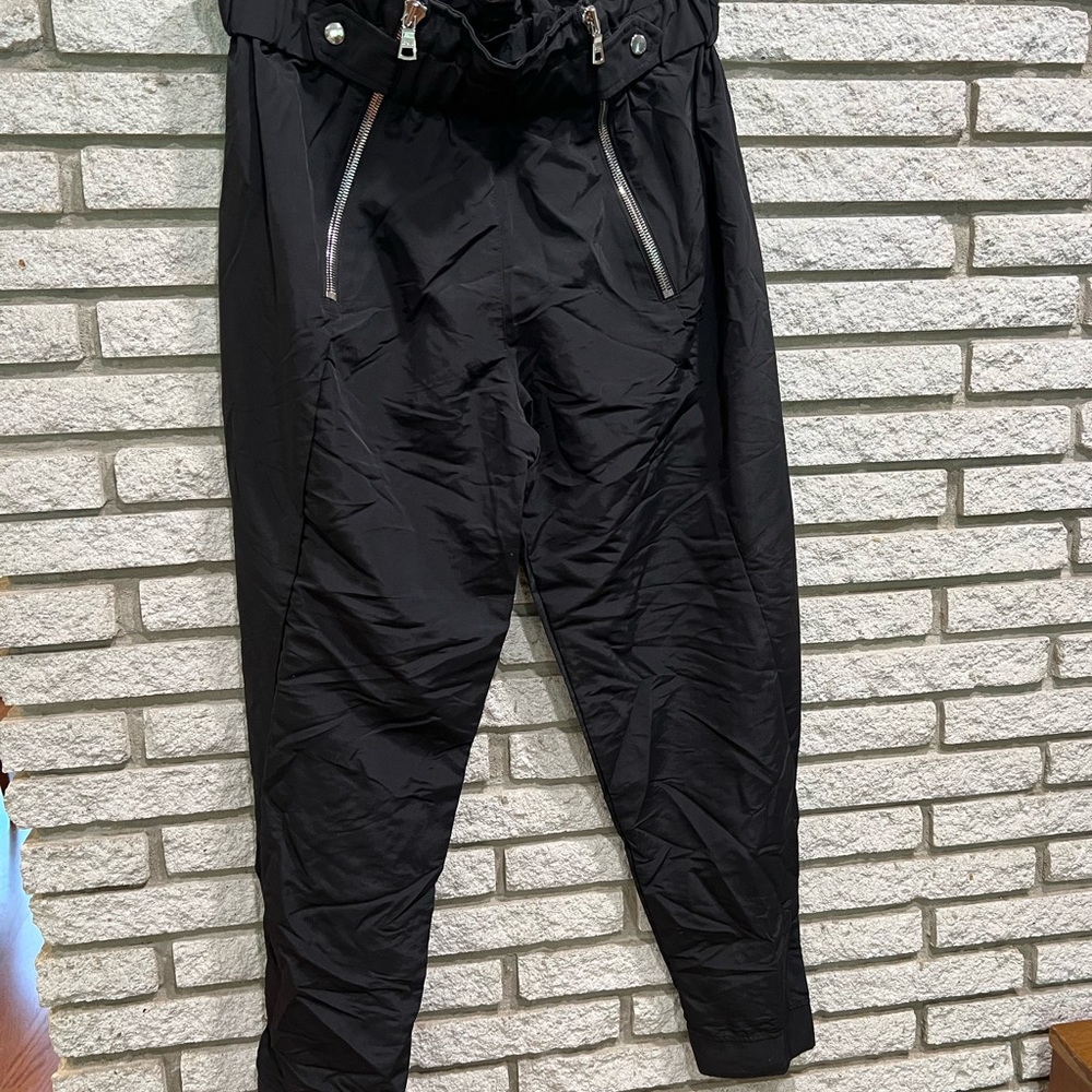 RtA Leon zip track pants L Black nylon high rise zipper paper bag tapered